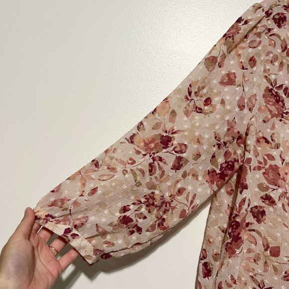 LC Lauren Conrad Womens Ruffle Clip Dot Blouse XL Pink Soft Girl Romantic Sheer - Picture 4 of 8